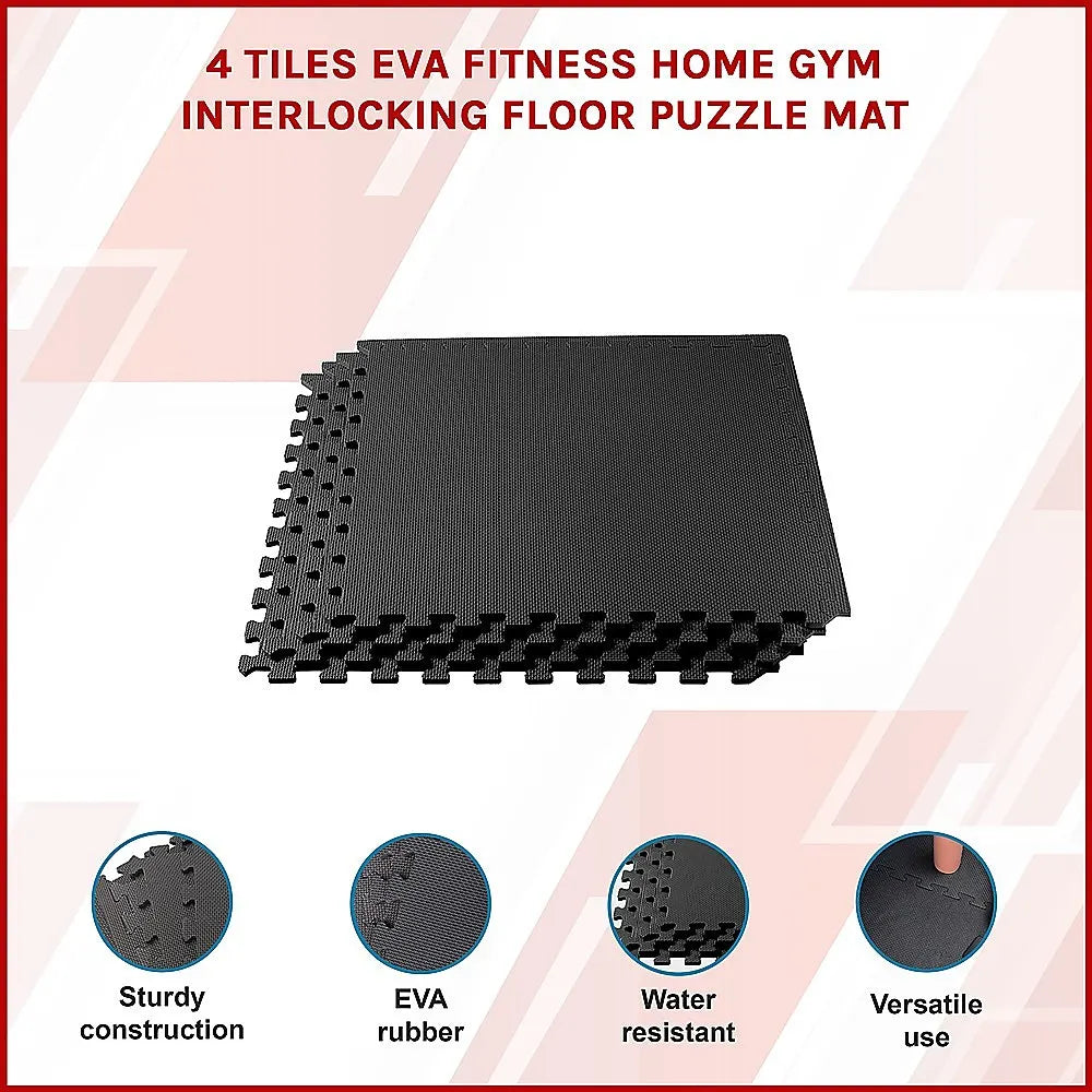 4 Tiles EVA Interlocking Gym Floor Mats – Home Fitness Puzzle Exercise Mat Set - Image 3