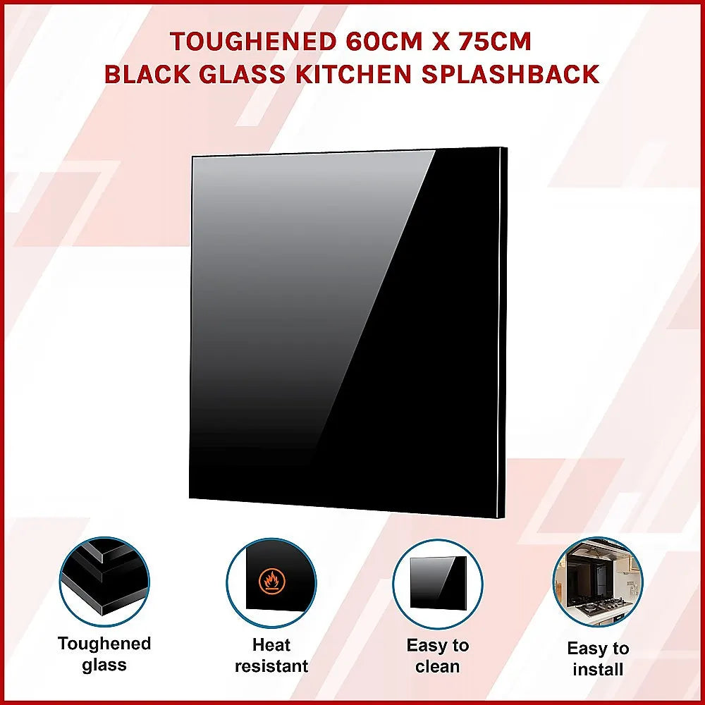 Toughened 60cm x 75cm Black Glass Kitchen Splashback - Image 3