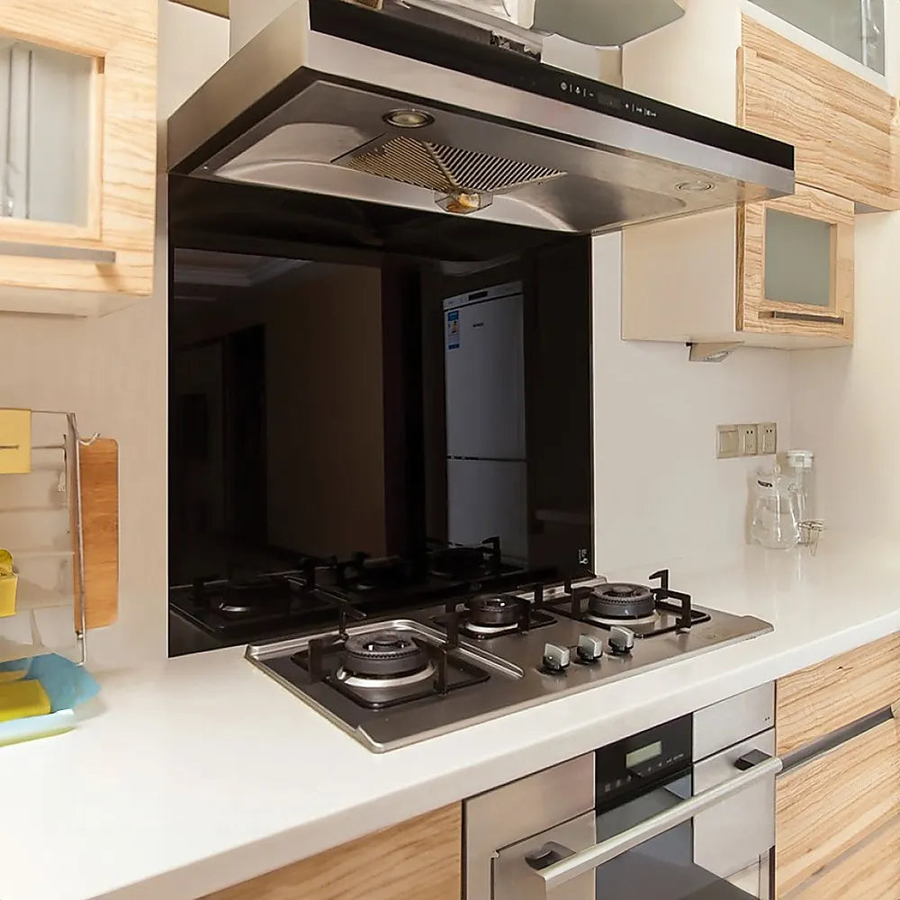 Toughened 90cm x 75cm Black Glass Kitchen Splashback - Image 2