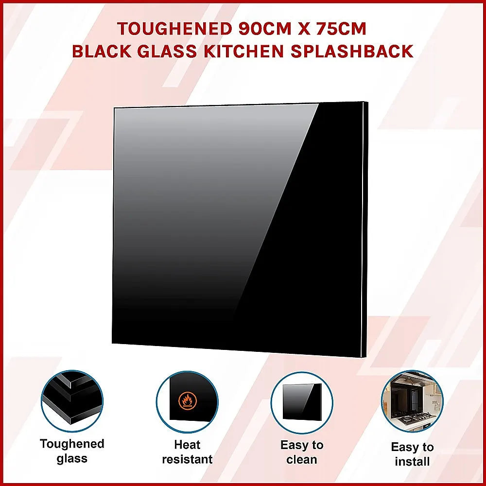 Toughened 90cm x 75cm Black Glass Kitchen Splashback - Image 3