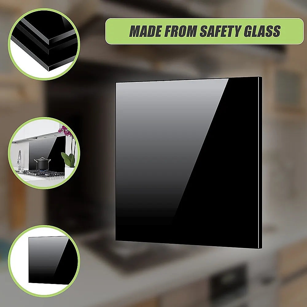 Toughened 90cm x 75cm Black Glass Kitchen Splashback - Image 7