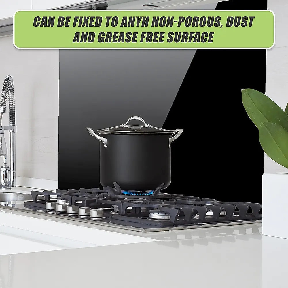 Toughened 90cm x 75cm Black Glass Kitchen Splashback - Image 8