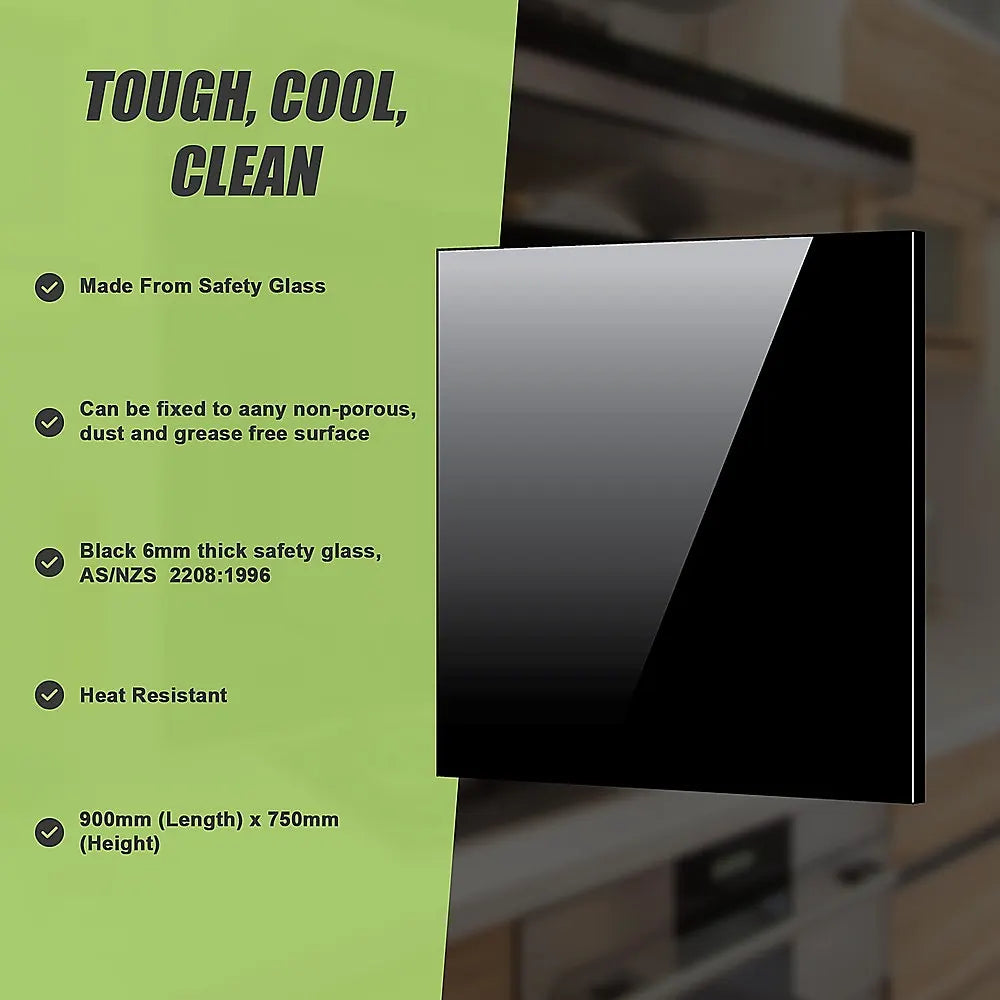 Toughened 90cm x 75cm Black Glass Kitchen Splashback - Image 9
