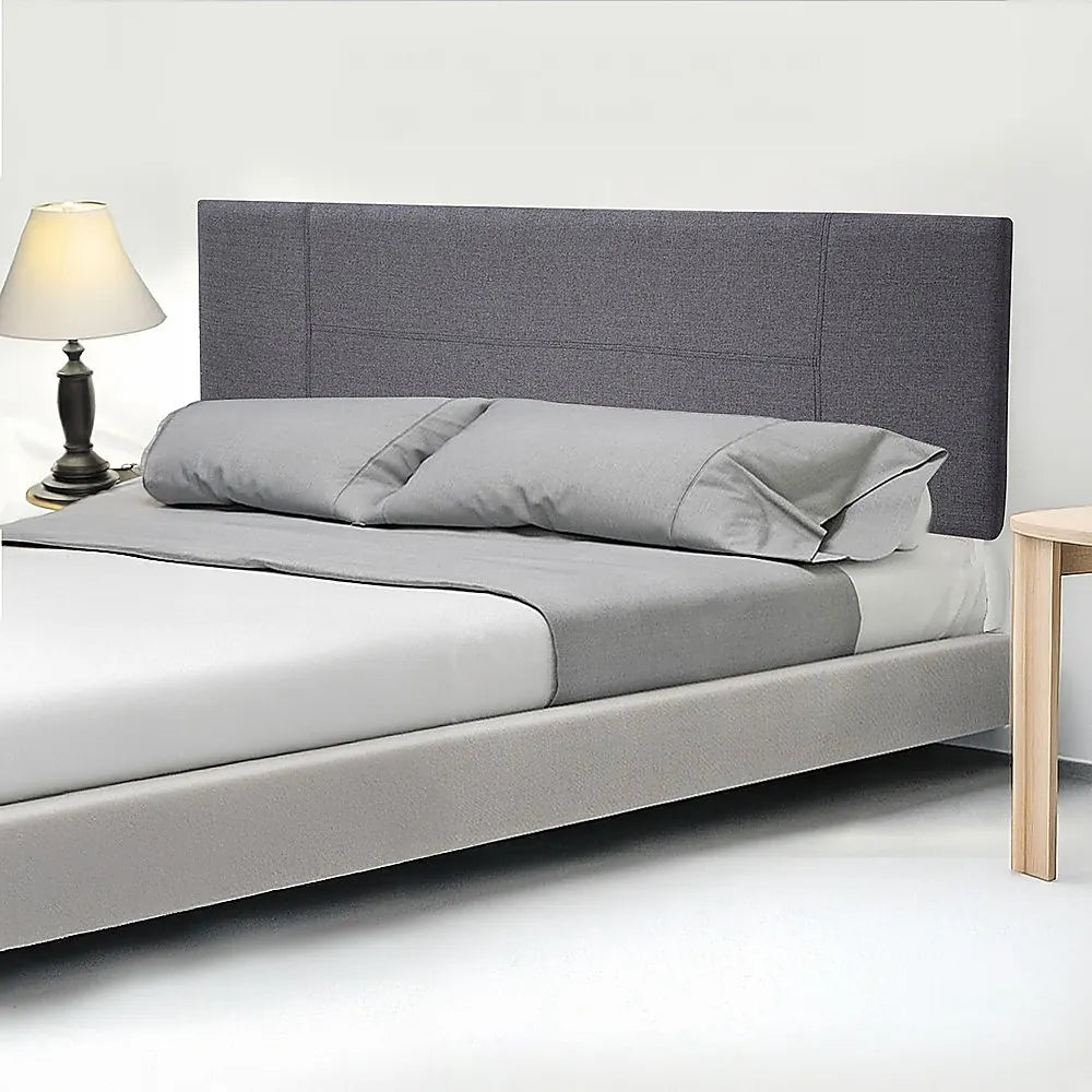 Linen Fabric King Bed Headboard Bedhead - Grey - Image 6