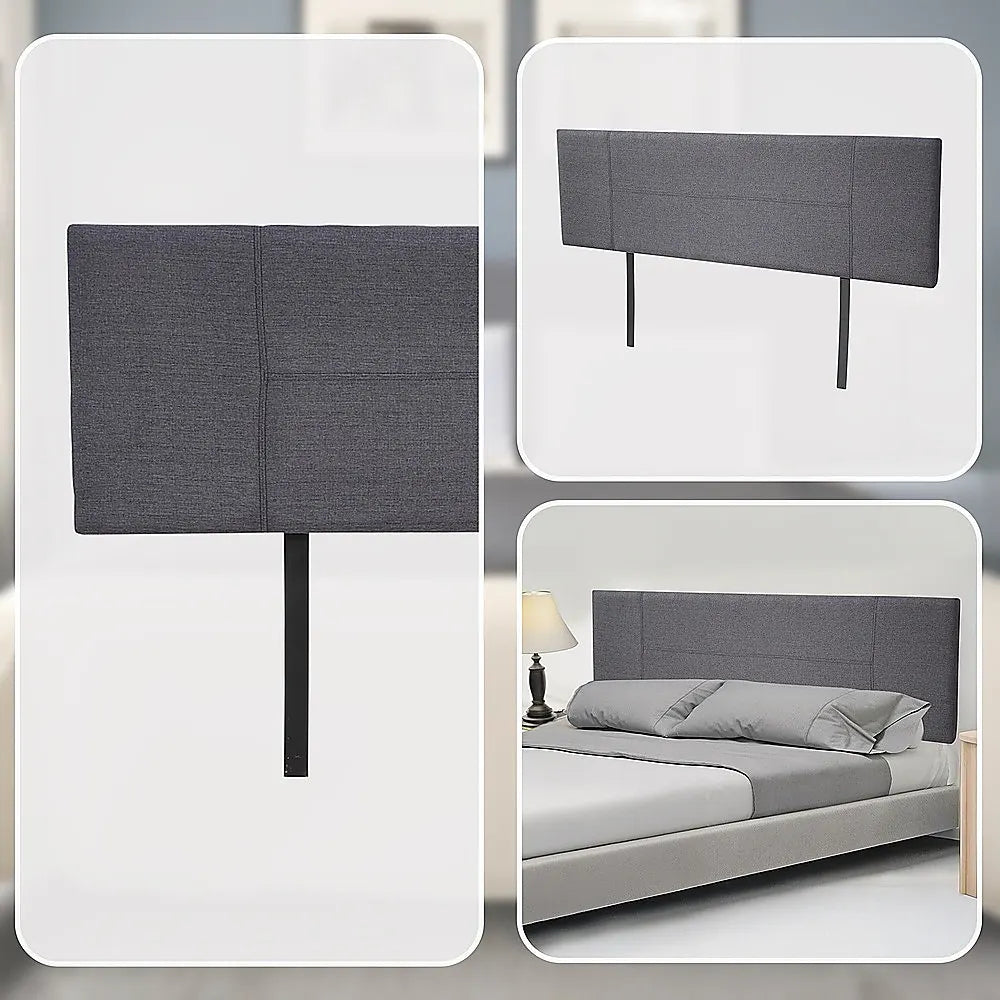 Linen Fabric King Bed Headboard Bedhead - Grey - Image 7