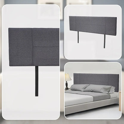 Linen Fabric King Bed Headboard Bedhead - Grey - Image 7