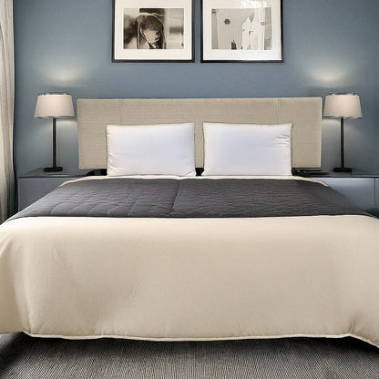 Linen Fabric King Bed Headboard Bedhead - Beige - Image 2