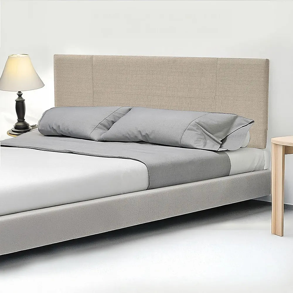 Linen Fabric King Bed Headboard Bedhead - Beige - Image 6