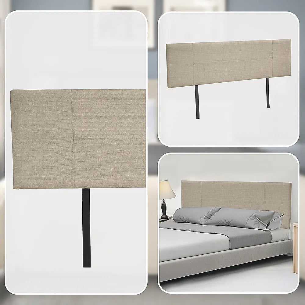 Linen Fabric King Bed Headboard Bedhead - Beige - Image 7