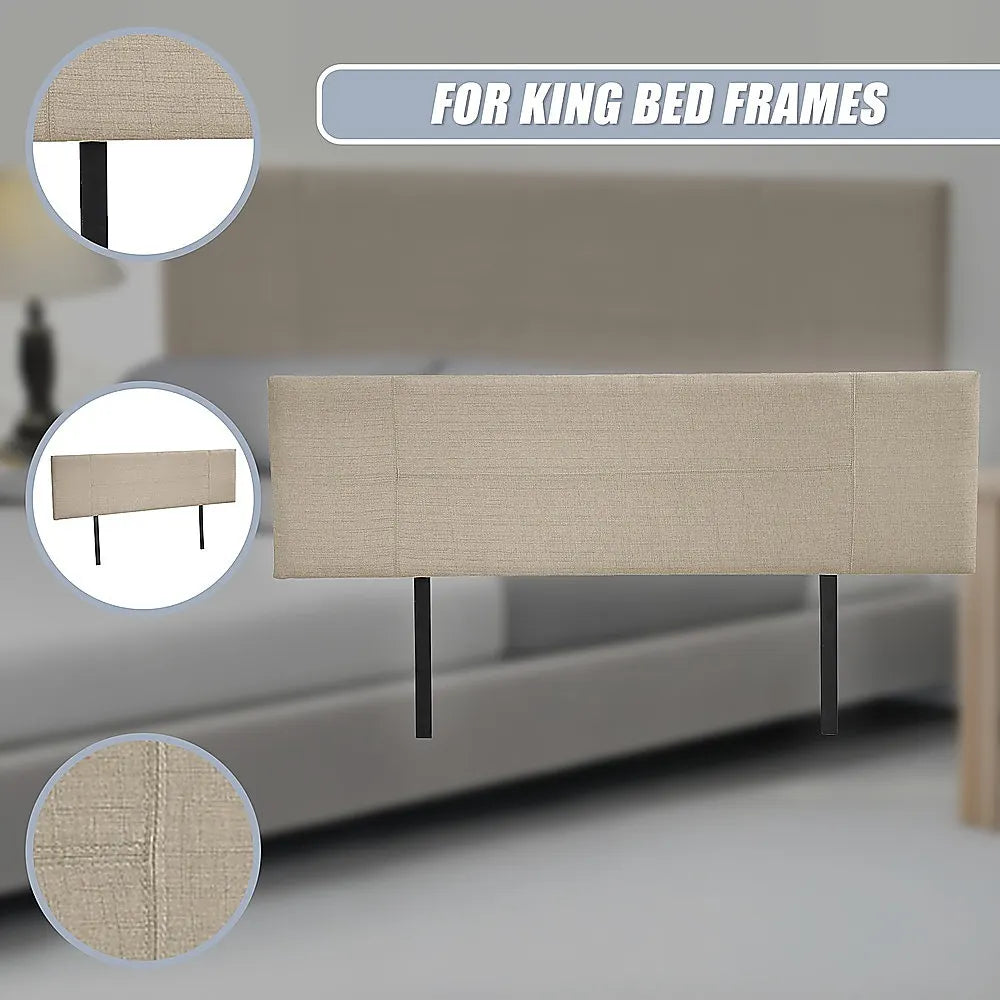 Linen Fabric King Bed Headboard Bedhead - Beige - Image 9