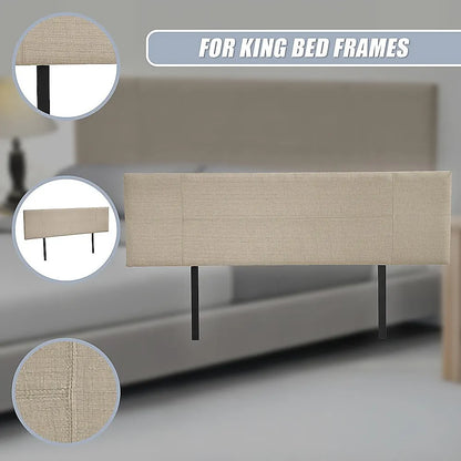 Linen Fabric King Bed Headboard Bedhead - Beige - Image 9