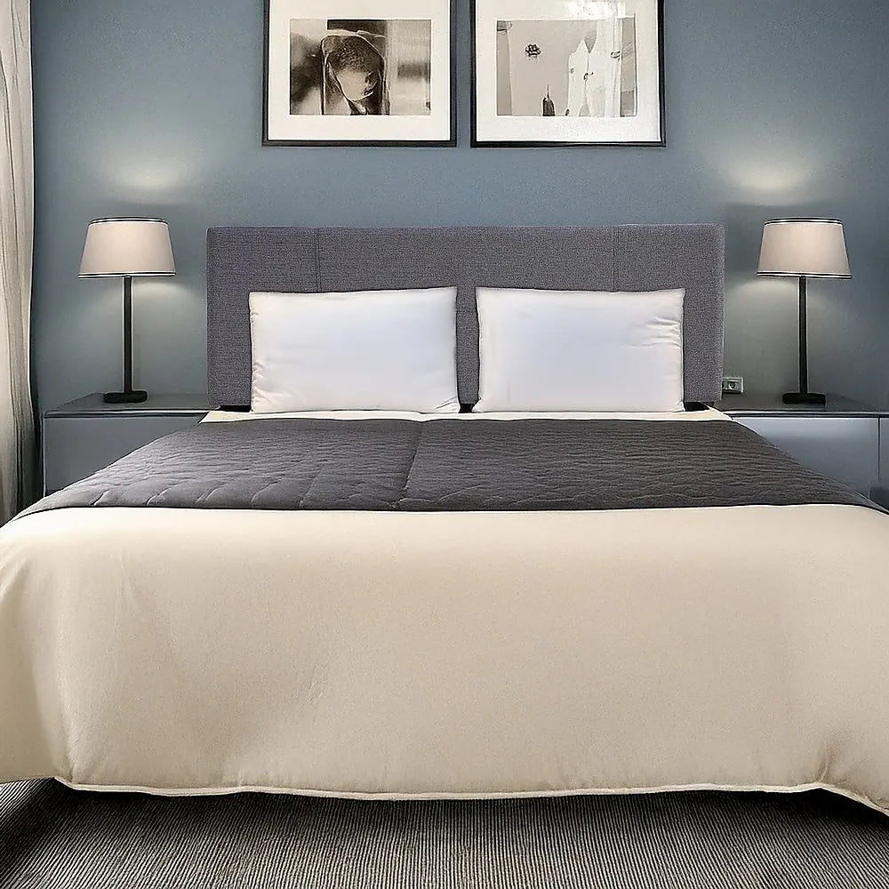 Linen Fabric Queen Bed Headboard Bedhead - Grey - Image 2