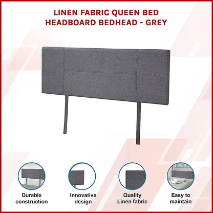 Linen Fabric Queen Bed Headboard Bedhead - Grey - Image 3