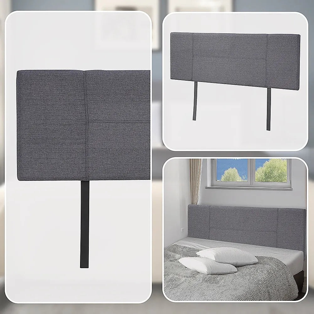Linen Fabric Queen Bed Headboard Bedhead - Grey - Image 7