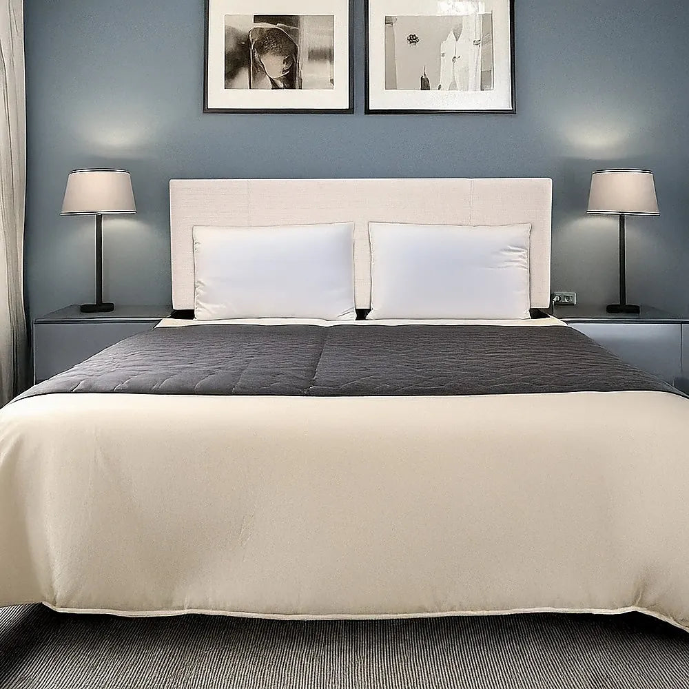 Linen Fabric Queen Bed Headboard Bedhead - Beige - Image 2