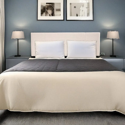 Linen Fabric Queen Bed Headboard Bedhead - Beige - Image 2