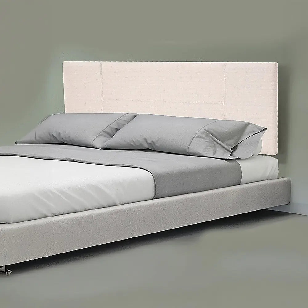 Linen Fabric Queen Bed Headboard Bedhead - Beige - Image 6