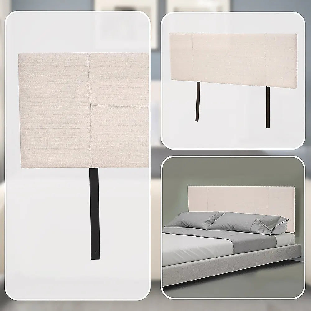 Linen Fabric Queen Bed Headboard Bedhead - Beige - Image 7