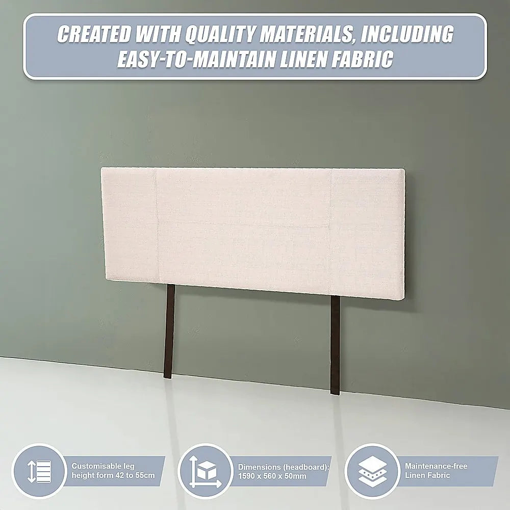 Linen Fabric Queen Bed Headboard Bedhead - Beige - Image 8