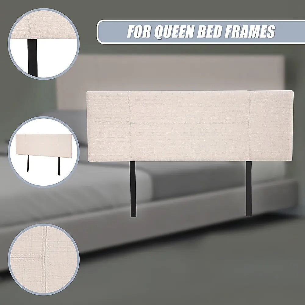 Linen Fabric Queen Bed Headboard Bedhead - Beige - Image 9