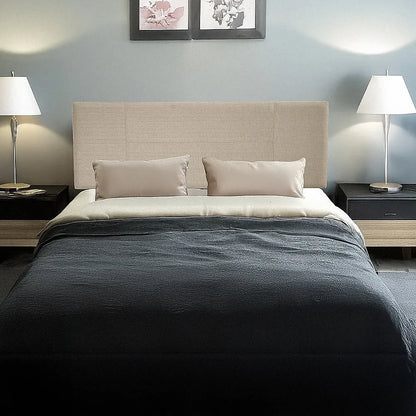 Linen Fabric Double Bed Headboard Bedhead - Beige - Image 2