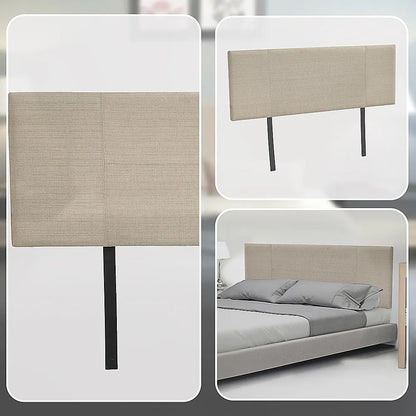 Linen Fabric Double Bed Headboard Bedhead - Beige - Image 7