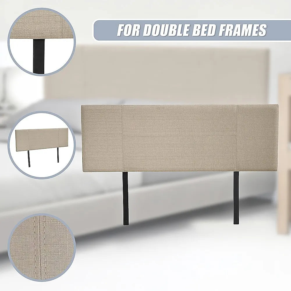 Linen Fabric Double Bed Headboard Bedhead - Beige - Image 9