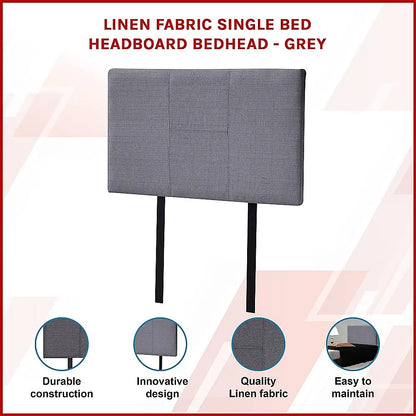 Linen Fabric Single Bed Headboard Bedhead - Grey - Image 3
