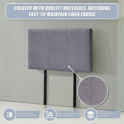 Linen Fabric Single Bed Headboard Bedhead - Grey - Image 8