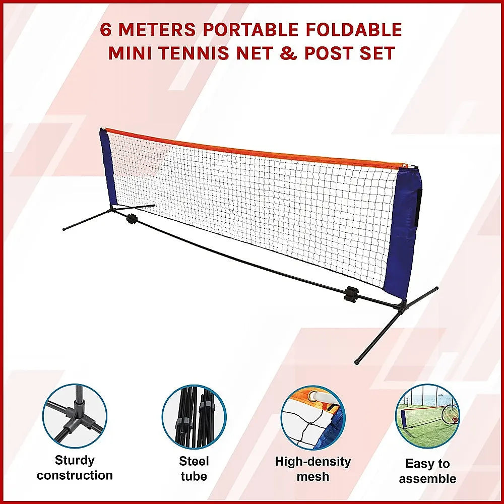6 Meters Portable Foldable Mini Tennis Net & Post Set - Image 3