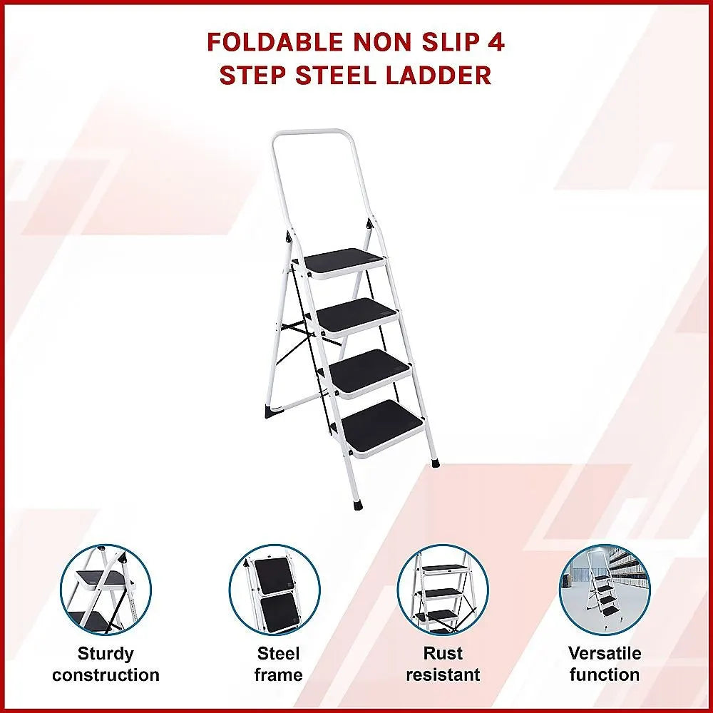 Foldable Non Slip 4 Step Steel Ladder - Image 5