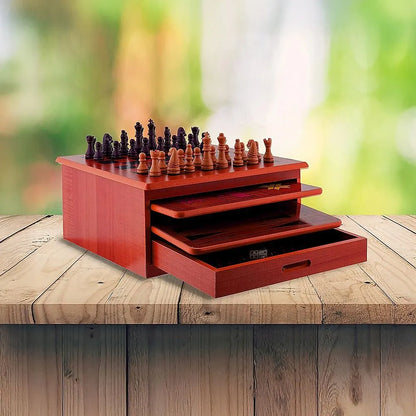 10 in 1 Wooden Chess Board Games Slide Out Checkers House Unit Set - Image 3