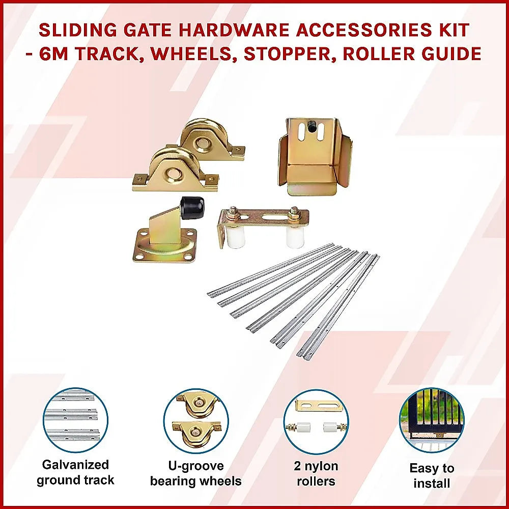 Sliding Gate Hardware Accessories Kit - 6m Track, Wheels, Stopper, Roller Guide - Image 3