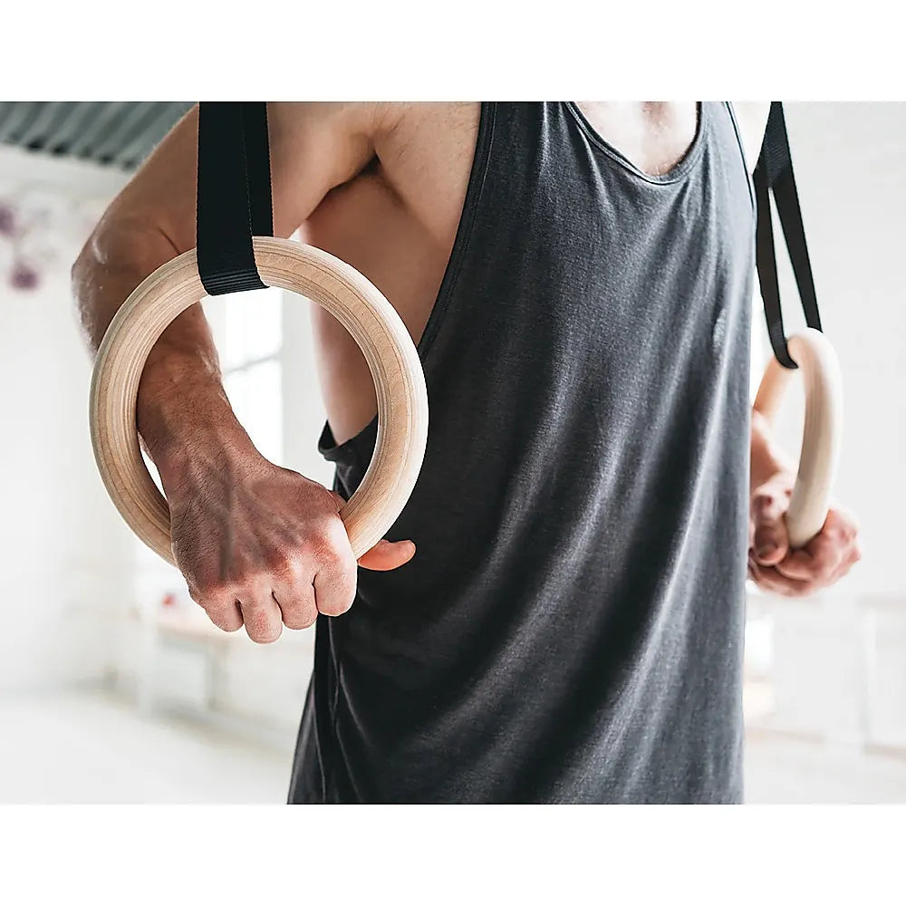 Birch Wood Gymnastic Rings with Adjustable Straps – Strength & Calisthenics Training - Image 2