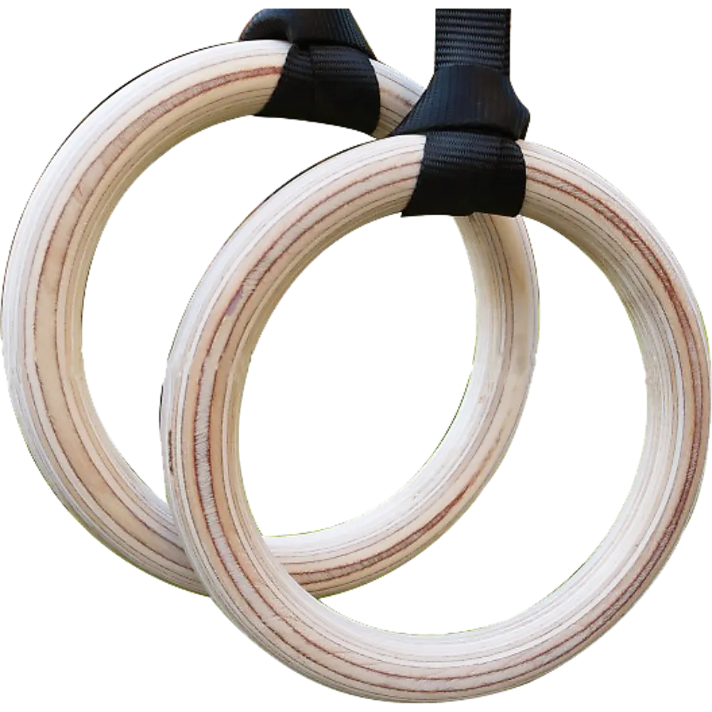 Birch Wood Gymnastic Rings with Adjustable Straps – Strength & Calisthenics Training