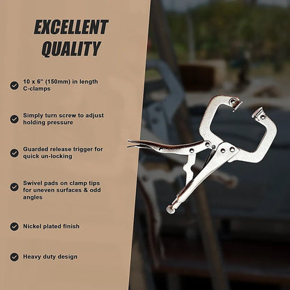 10pc Heavy Duty Steel C-Clamps 6" Mig Welding Locking Plier Vice Grip - Image 9