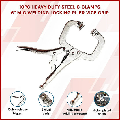 10pc Heavy Duty Steel C-Clamps 6" Mig Welding Locking Plier Vice Grip - Image 3
