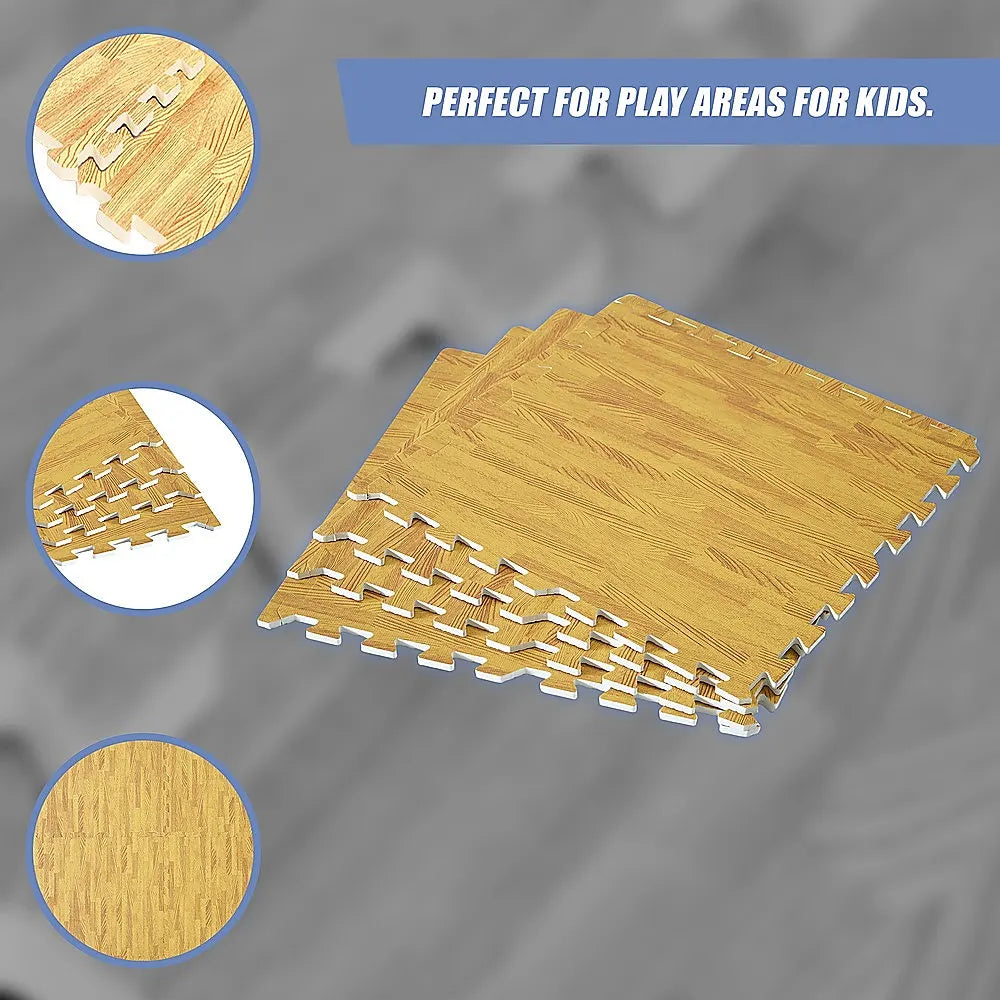 12 Tile EVA Interlocking Gym Floor Mats Wood Colour for Home Yoga - Image 6
