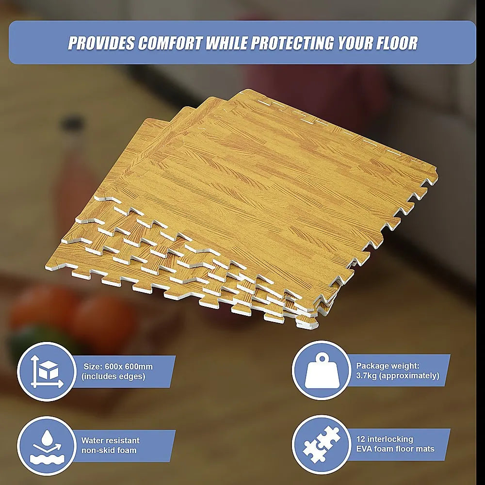 12 Tile EVA Interlocking Gym Floor Mats Wood Colour for Home Yoga - Image 7