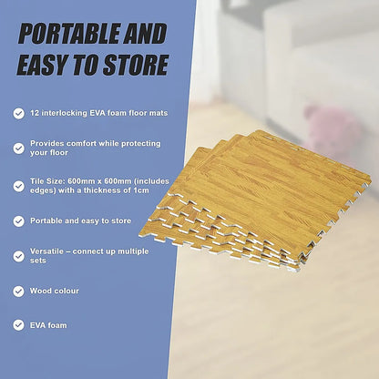 12 Tile EVA Interlocking Gym Floor Mats Wood Colour for Home Yoga - Image 8