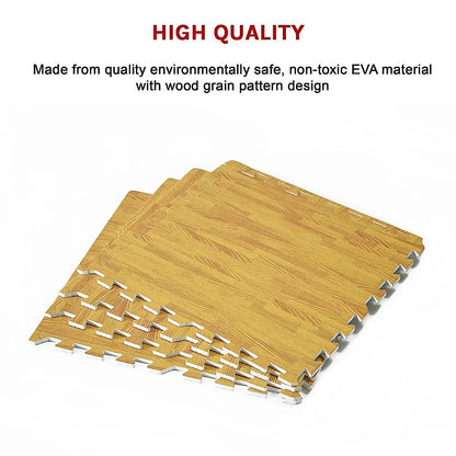 12 Tile EVA Interlocking Gym Floor Mats Wood Colour for Home Yoga - Image 9