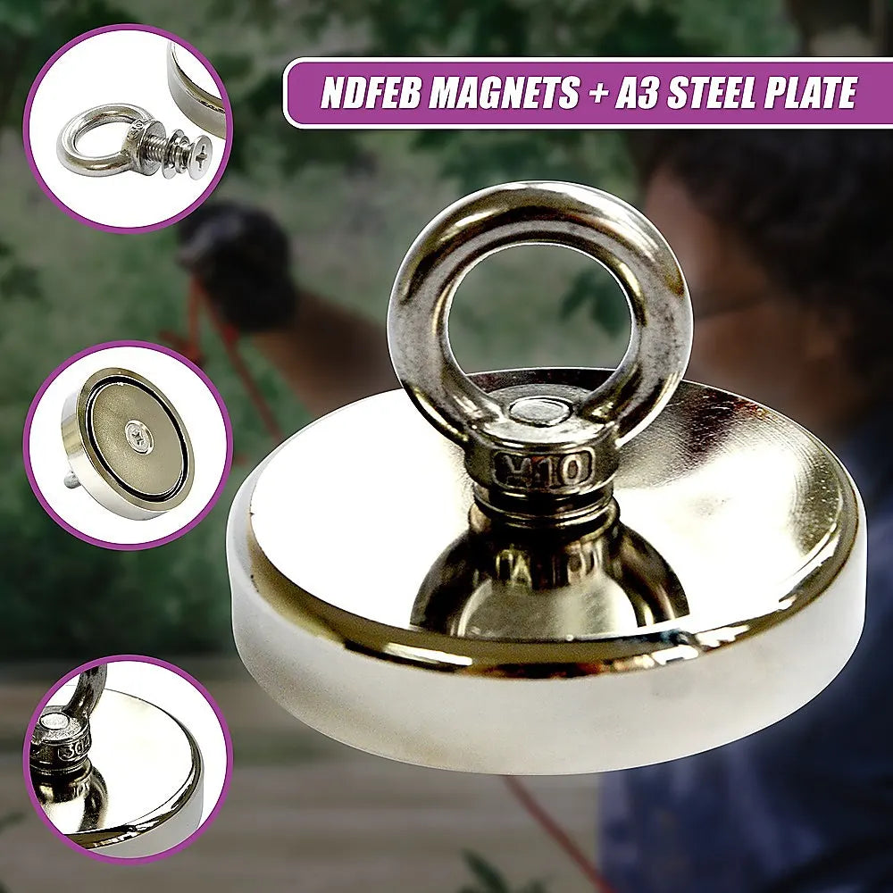 Round Neodymium Fishing Magnet with Countersunk Hole and Eyebolt, 500 LBS pull - Image 8