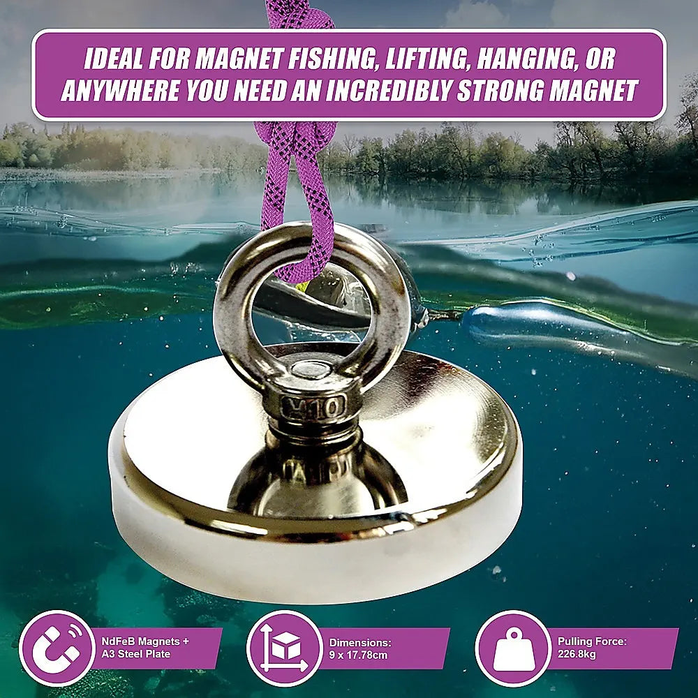 Round Neodymium Fishing Magnet with Countersunk Hole and Eyebolt, 500 LBS pull - Image 9