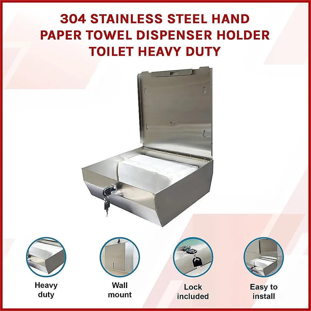 304 Stainless Steel Hand Paper Towel Dispenser Holder Toilet Heavy Duty - Image 3