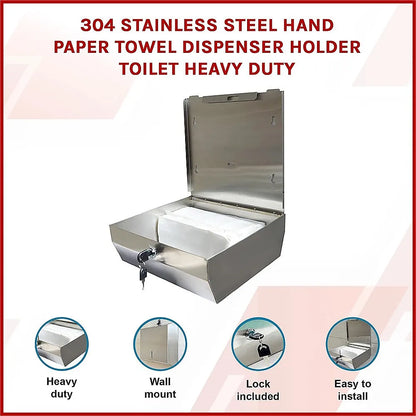 304 Stainless Steel Hand Paper Towel Dispenser Holder Toilet Heavy Duty - Image 3