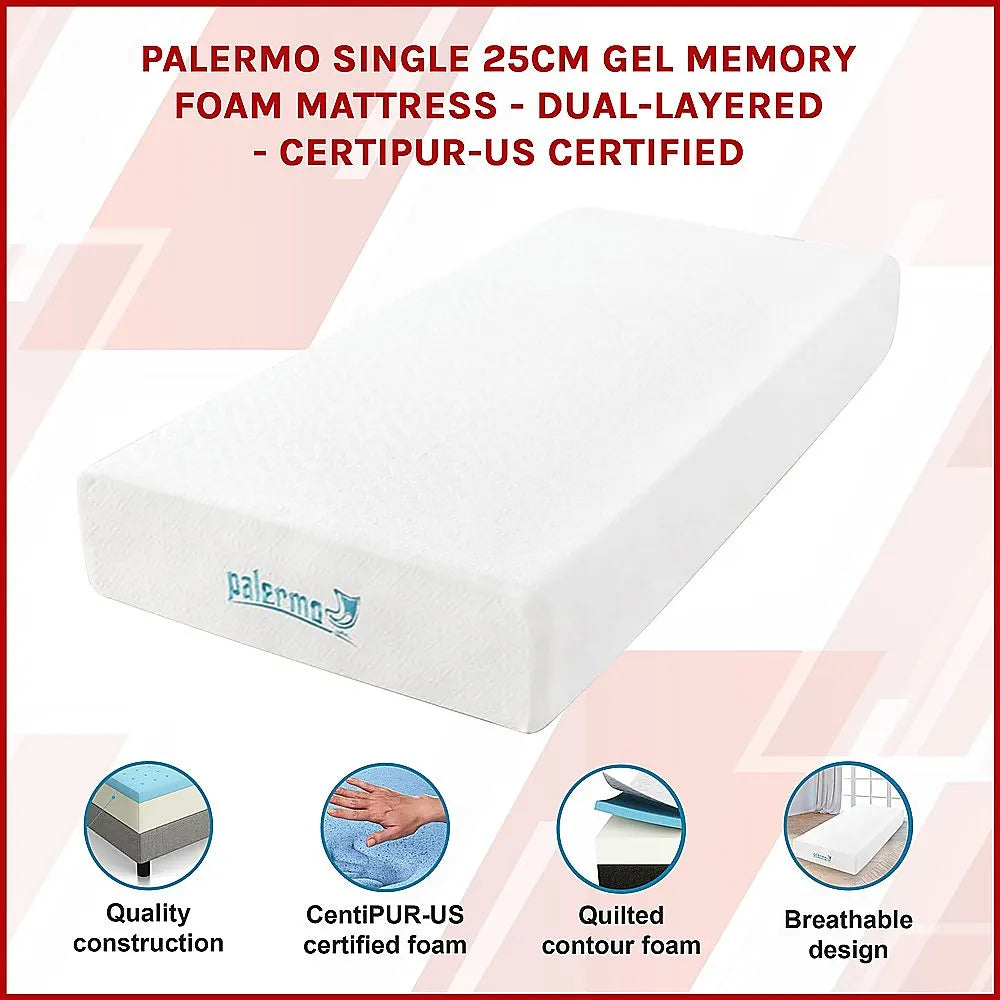 Single 25cm Gel Memory Foam Mattress – Dual-Layered Comfort with CertiPUR-US® Certified Foam - Image 3
