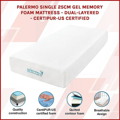 Single 25cm Gel Memory Foam Mattress – Dual-Layered Comfort with CertiPUR-US® Certified Foam - Image 3