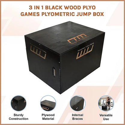 3 IN 1 Black Wood Plyo Games Plyometric Jump Box - Image 3