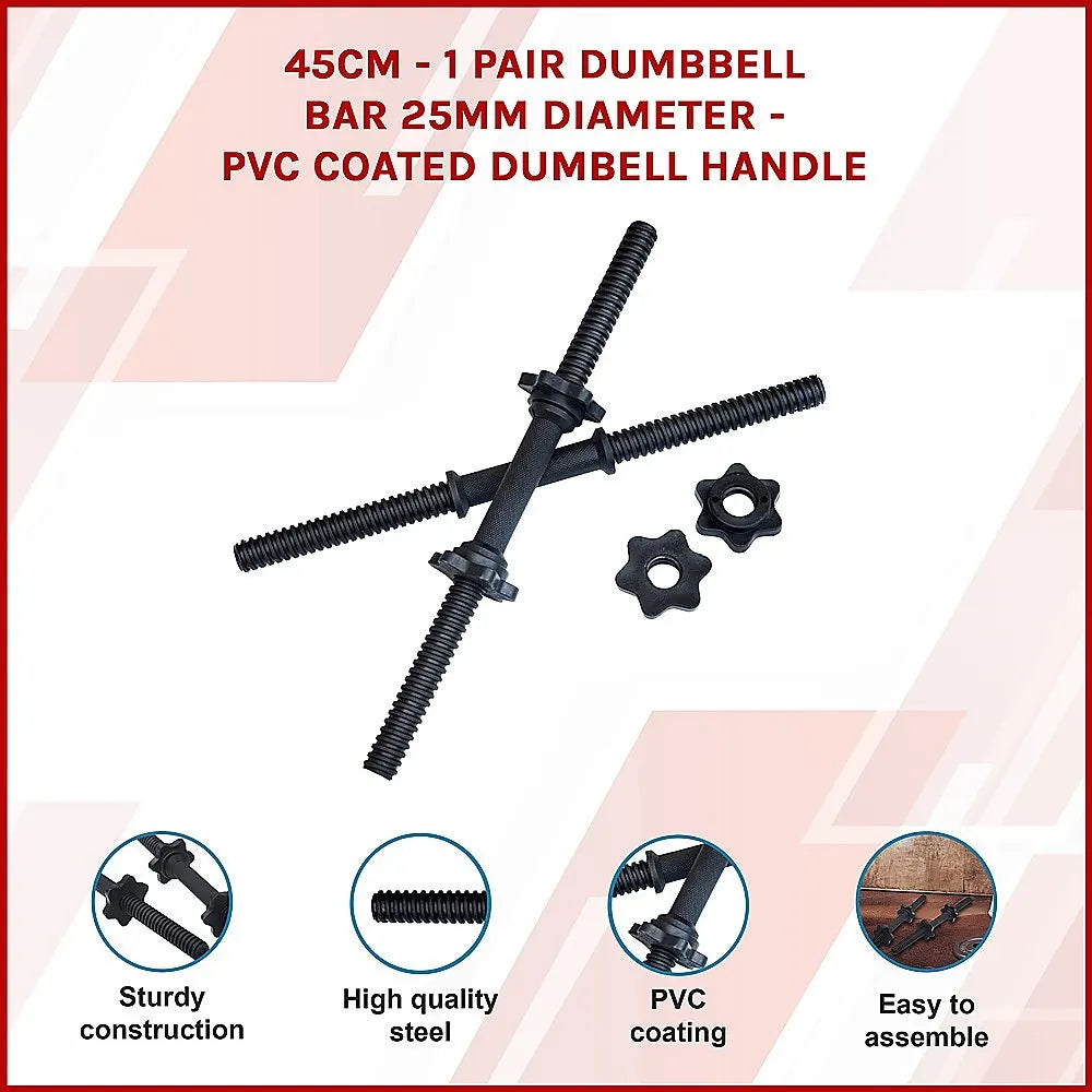 45cm - 1 Pair Dumbbell Bar 25mm Diameter - PVC Coated Dumbell Handle - Image 3