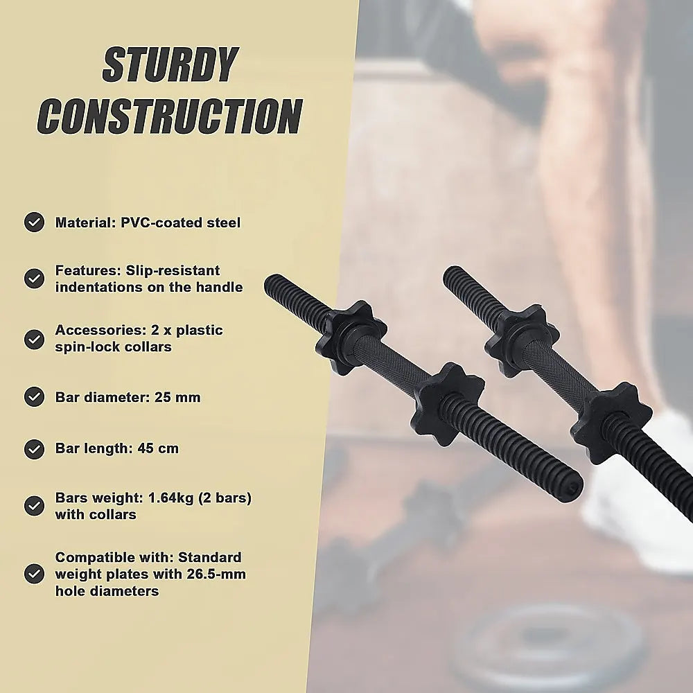 45cm - 1 Pair Dumbbell Bar 25mm Diameter - PVC Coated Dumbell Handle - Image 9